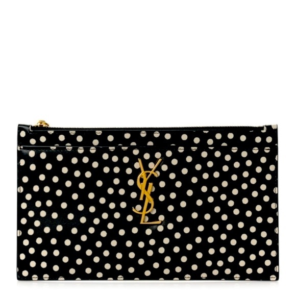 Brand New! Rare! Saint Laurent YSL Monogram Polka-Dot Zip Bill Pouch Bag Clutch - Picture 8 of 12